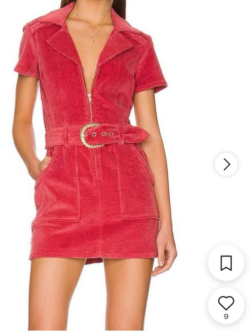 Mumu Red Corduroy Short Sleeve Romper with Belt